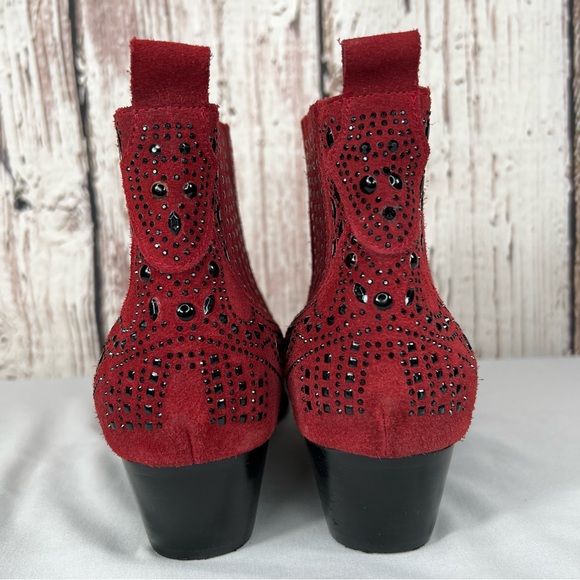 BiBi Lou Rhinestone Maroon Studded Embellished Leather Ankle Booties Boots SZ 38 - Picture 4 of 12